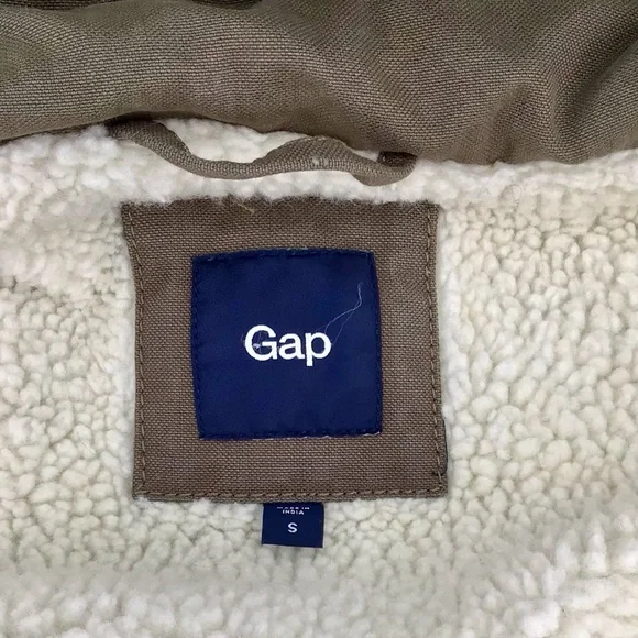 GAP Military Utility Green Quilted Sherpa Lined Jacket with Hood Size Small
